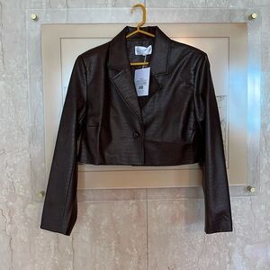 Hosbjerg jelona faux croc cropped blazer brown M